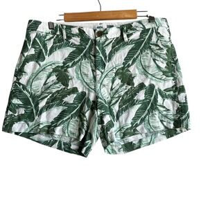 Old Navy Chino‎ Shorts Palm Print Linen Blend Casual Green/White Size 12 NWOT